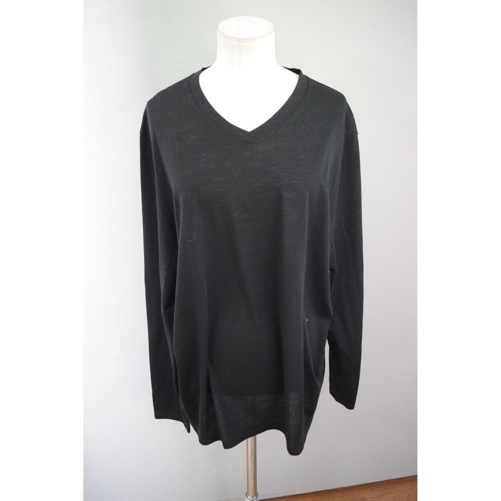 NAADAM Black V-Neck Long Sleeve Top 50% Wool Recycled XL Mens